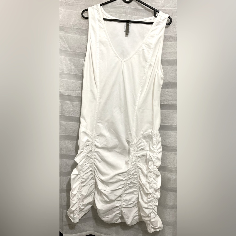 XCVI White Ruched Sheath Midi Dress